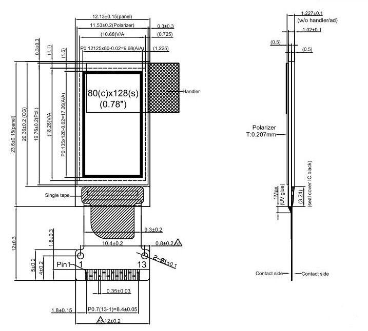 0.49 &quot; Inch OLED Display with Resolution of 180*120 White Mode Amoled Screen Panel Flexible OLED